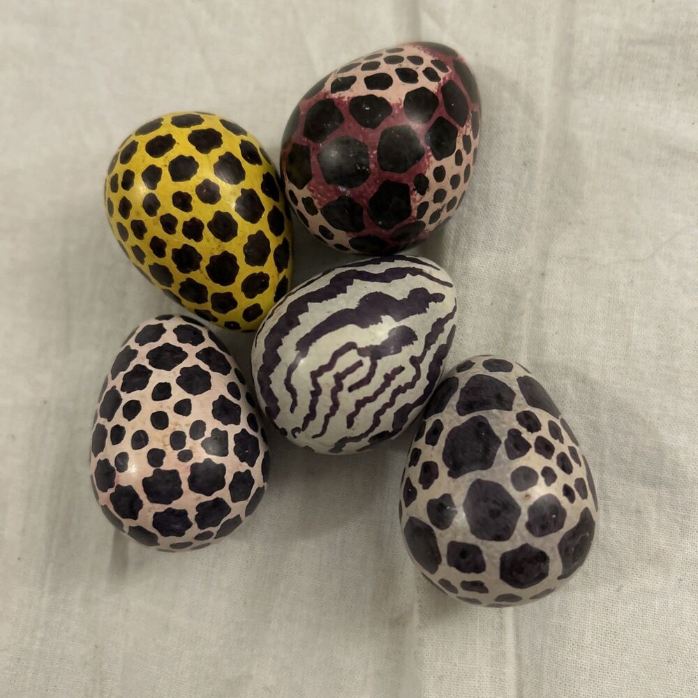 5 Hand Carved Stone Eggs Giraffe Zebra Animal Print Artisan Boho Bowl Filler